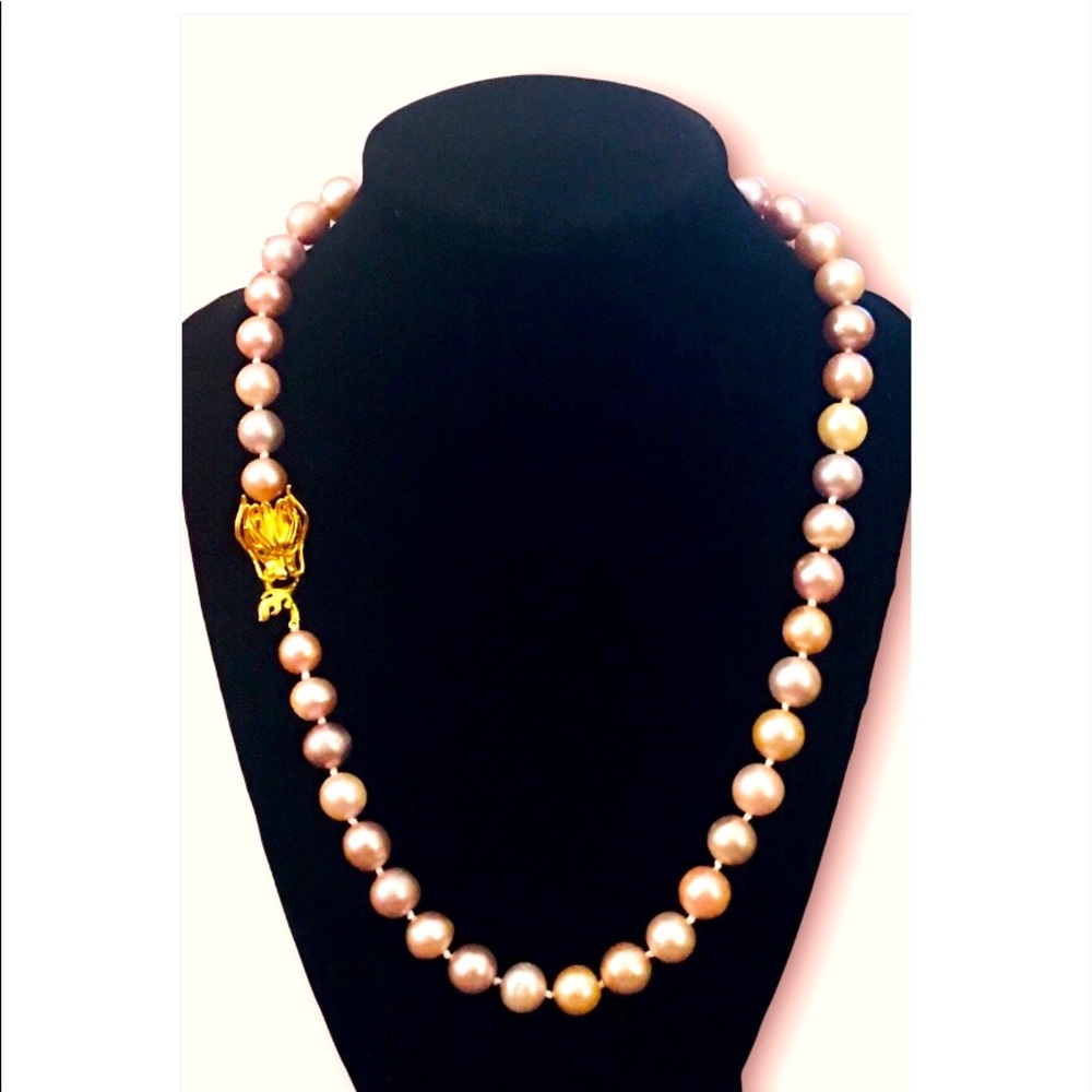 Multi Color AAA Edison Pearl (8-12mm) Necklace with Dragon Head Clasp